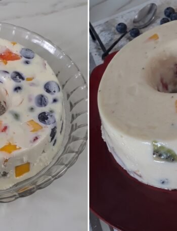 Gelatina Cremosa com Salada de Frutas
