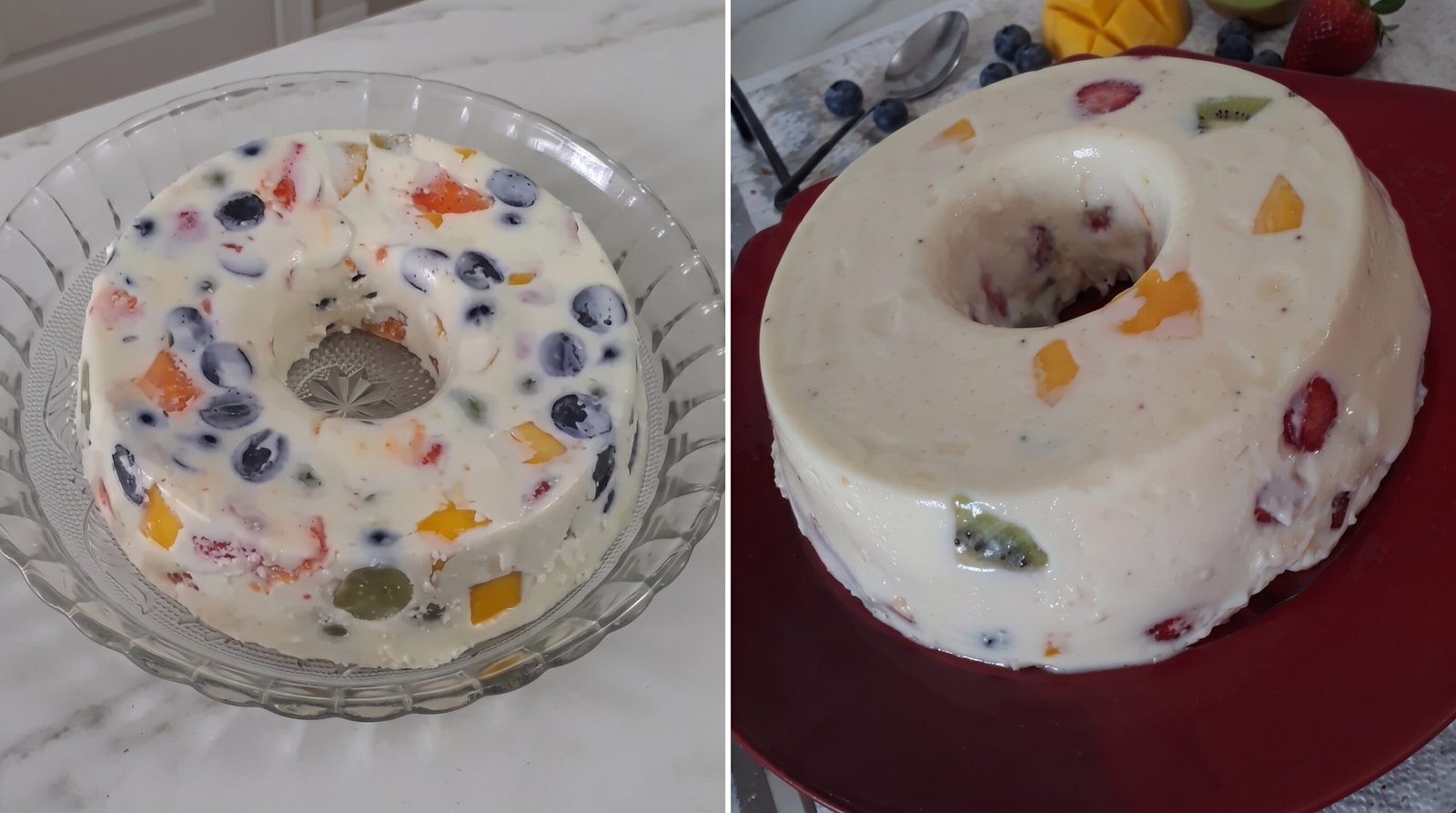 Gelatina Cremosa com Salada de Frutas