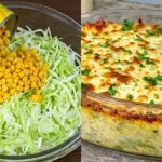Torta Rápida Gratinada de Repolho com Milho e Queijo