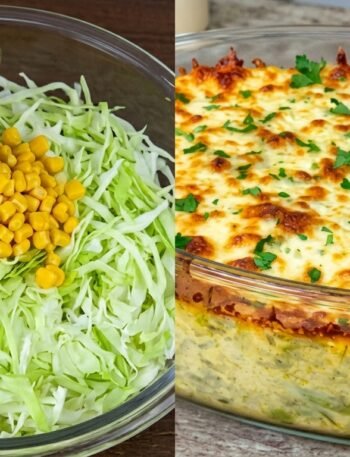 Torta Rápida Gratinada de Repolho com Milho e Queijo