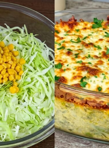 Torta Rápida Gratinada de Repolho com Milho e Queijo