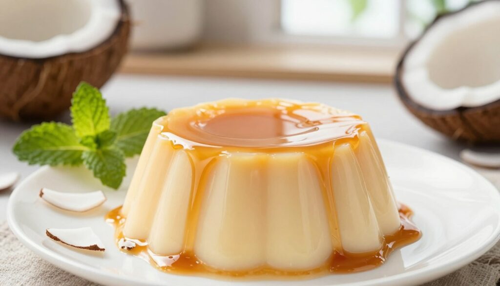 Pudim de coco desenformado perfeitamente